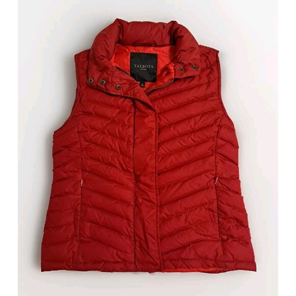 Talbots Jackets & Blazers - Talbots Petite Small Quilted Puffer Vest Duck Down Fill Red Zip Pockets Jacket
